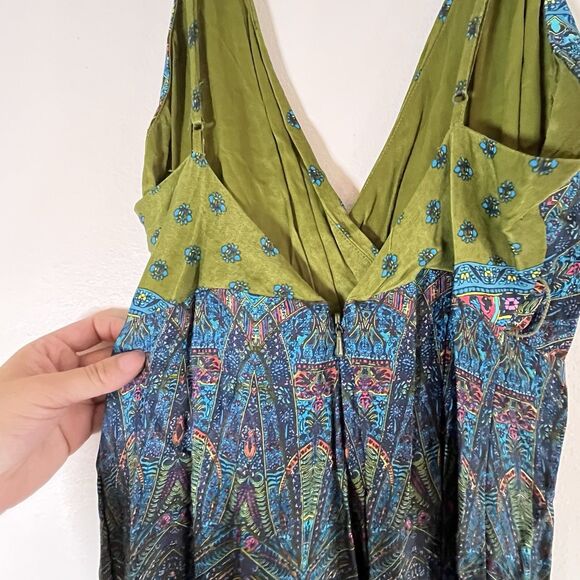 Free People One Piece Blue Jumpsuit Sz 4 Wide Leg Flowy Spaghetti Straps Boho - Picture 10 of 15